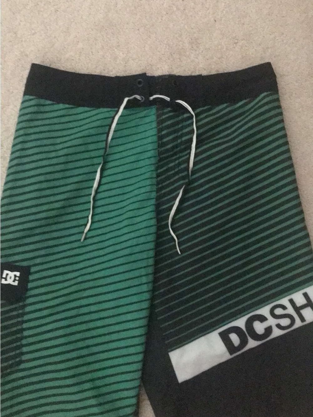 DC Boys' Green and Black Striped Swim Trunks